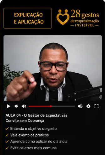 Painel da aula em vídeo com o apresentador explicando como aplicar os 28 gestos